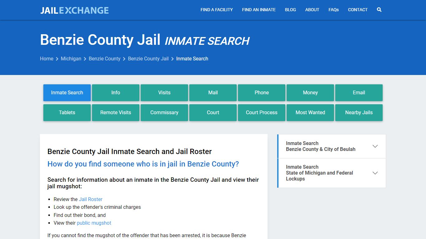 Benzie County Jail Inmate Search - Jail Exchange